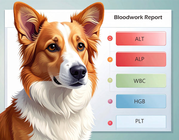 Decoding Your Dog's Bloodwork: What Those Vet Numbers Really Mean with a bloodwork report and a corgi dog.