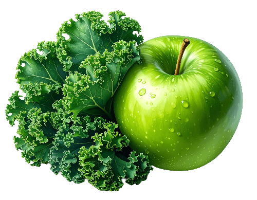 Green apple and kale on a white background